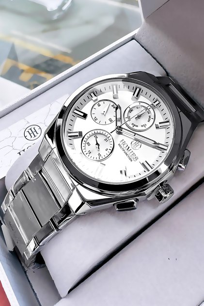 Multifunction Men's Wristwatch Silver Color Steel Band 3 Atm Water Resistant Hme2072C2
