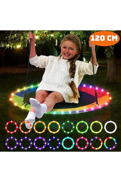 Kango FLASH 120 cm Leagăn tip cuib cu lumini LED, telecomandă, 4 moduri/16 culori