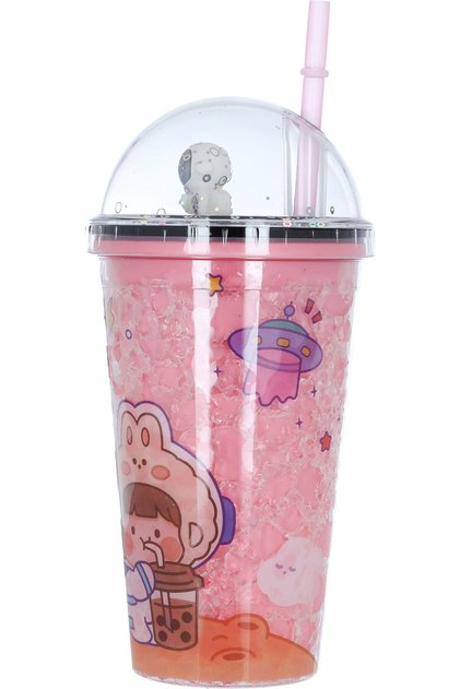 Colored Seif Su Plastic Juice Cup with Straw, 450 ml