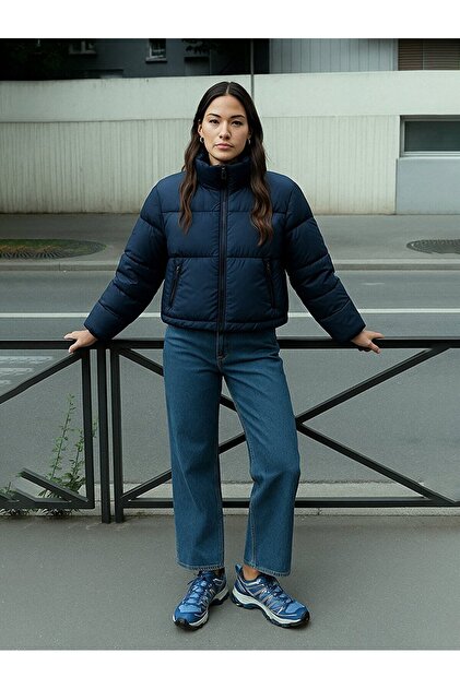 short navy puffer coats