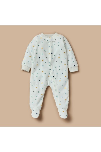 All-Over Geometric Print Micro Fleece Sleepsuit with Zip Closure