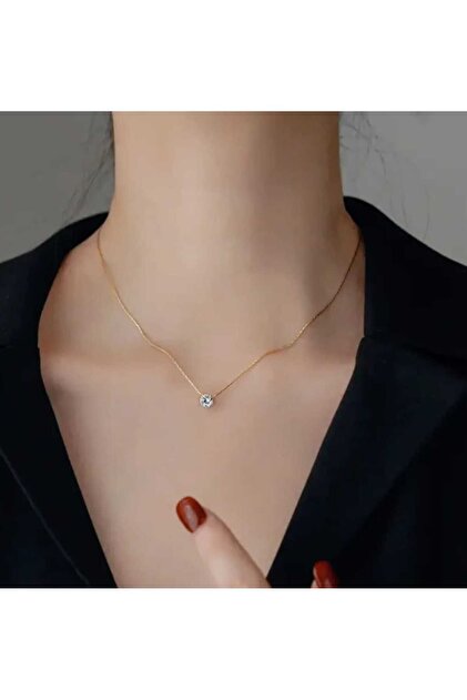 Zircon Solitary Stone Chain Necklace