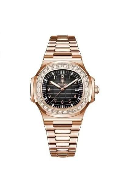 Ceas bărbătesc casual elegant la modă, calendar luminos, indici, oțel auriu negru