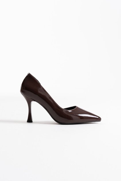 Angela Women's Bitter Brown Patent Leather Heeled Shoes