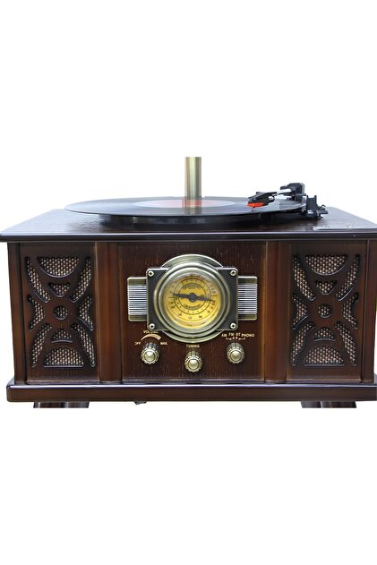 Crown Well Crownwell Ayaklı Gramofon Pikap Plakçalar Kahverengi
