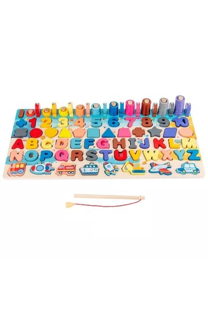 Joc 7 in 1 din lemn Montessori logaritmic, litere, cifre, forme, pescuit magnetic