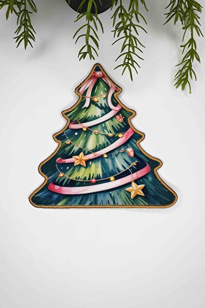 Tree Shape Star Decorated Pine Tree Design Embroidery Edge Cocktail Napkin 1 Piece