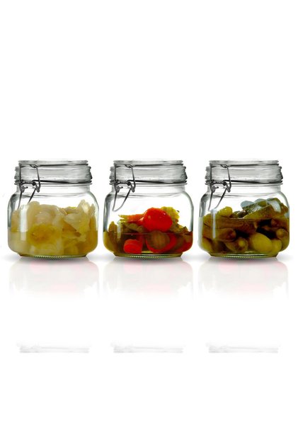 3'lü Korken Kare Kavanoz 500 ml Vakumlu Kilitli Cam Saklama Kavanozu