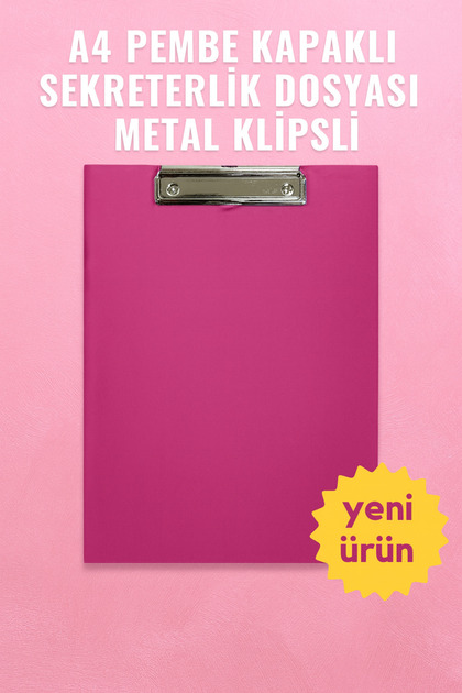 A4 Pembe Kapaklı Sekreterlik Dosyası Metal Klipsli