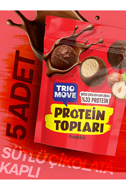 TrioMove Sütlü Çikolata Kaplamalı Fındıklı Protein Topları (Şeker