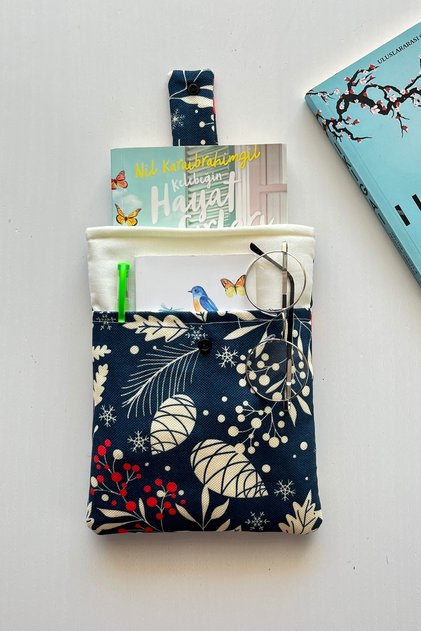 Linen Book Cover with Pockets, Pine Cone Patterned Book Lover Gift