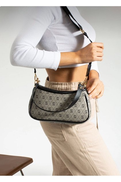 Monogram Patterned Mini Shoulder and Crossbody Bag – Column Strap Shoulder and Hand Strap
