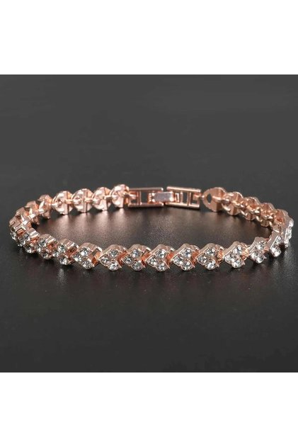Rose Gold Heart Detailed Zircon Stone Bracelet – Elegant & Stylish Design | Woman | Stainless Steel