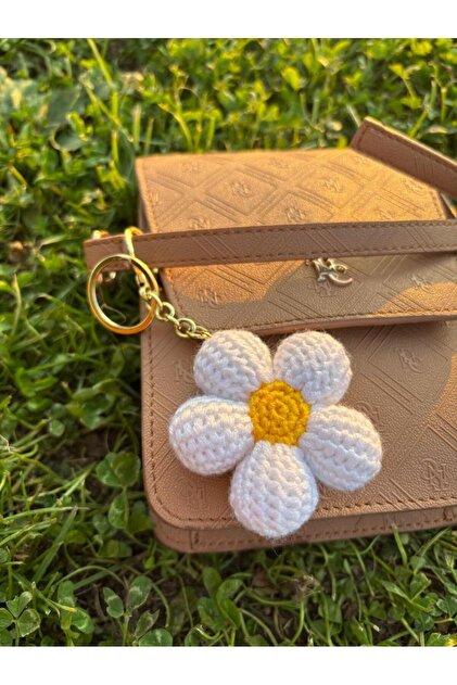 ★daisy★✾14kgf Atölye LİDYA Knitted Daisy Flower Bag Charm Keychain Purse