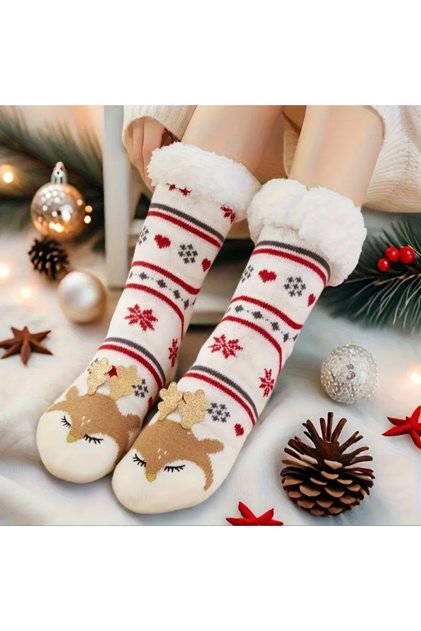 Geyikli Peluş Noel Çorabı