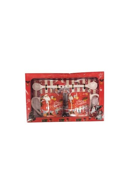 Set de 2 căni ceramice cu linguriță în cutie cadou, decor de Crăciun, 200 ml