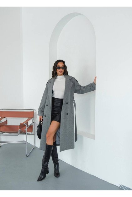 Zr Premium Oversize Gri Kaşe Kaban