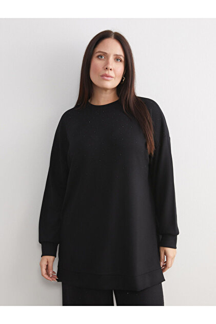 LC Waikiki LCW Modest Siyah Bisiklet Yaka Kadın Sweatshirt Tunik