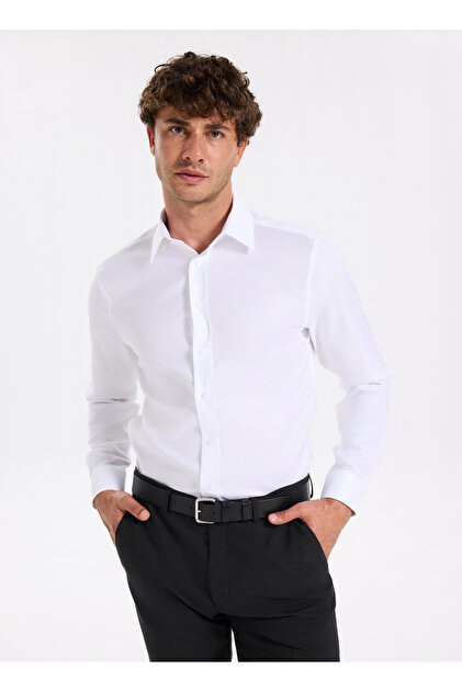 Slim Fit Sumos Yaka Armürlü Beyaz Erkek Gömlek F5WM-GML 2580