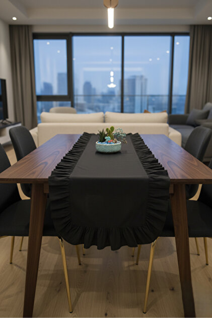Ruffled Stylish Black Runner 40X140 cm