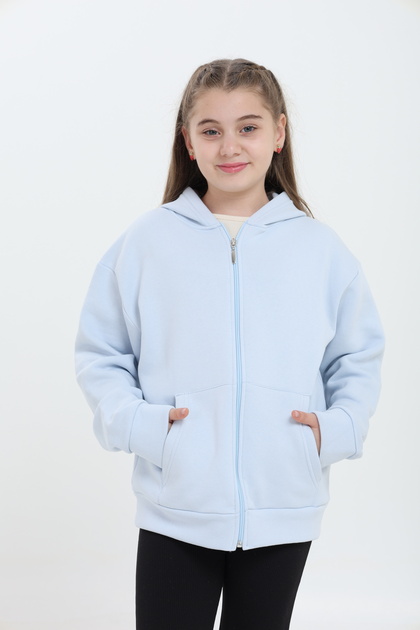 100% Organic Cotton Girls' Sweatshirt Cardigan with 3-Layer Fleece, Hood, Zipper, and Kangaroo Pocket