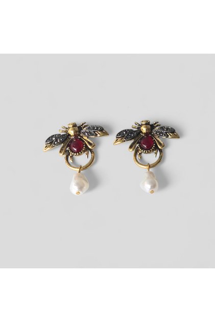 Pearl Detail Bee Model Earrings