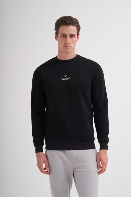 24KCEEO05227 Siyah Erkek Bisiklet Yaka Küçük Logolu Sweat Tshirt