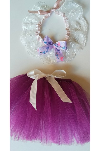 Cat Small Breed Dog Collar and Tutu Skirt Set Purple