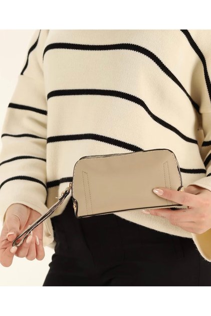 Bej Women's Wallet with Ankle Strap and Zipper