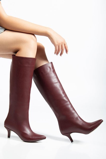 Syt-2025 Burgundy Leather Casual Women's Boots