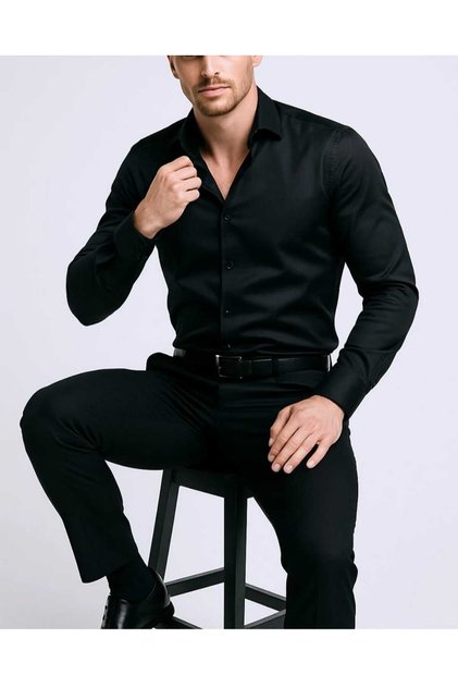 Long Sleeve Slim Fit Micro Satin Men's Shirt
