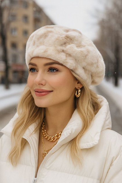 Beige Soft Textured Plush Painter Women's Beret