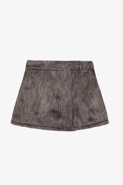 Feather Wrap Mini Shorts Skirt Brown