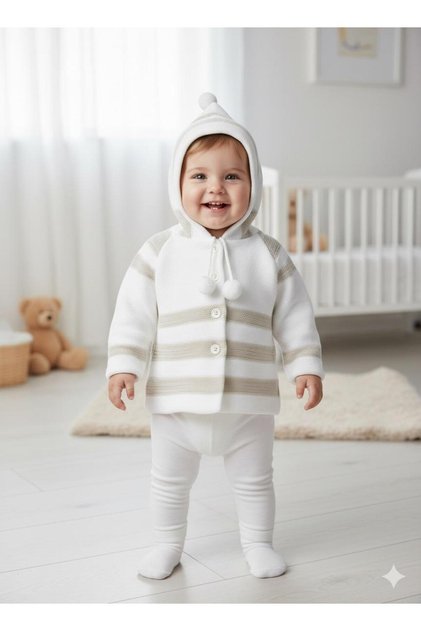 Unisex 0-6 Months Double Layer Knitwear Baby Cardigan Hooded Knitted Jacket