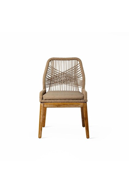 Victoria Semi Acacia Wood Outdoor Dining Chair Set of 2 | Rope Woven Patio Chair with Cushioned Seat | Weather-Resistant Garden & Balcony Chair | 87 x 61 x 55 CM