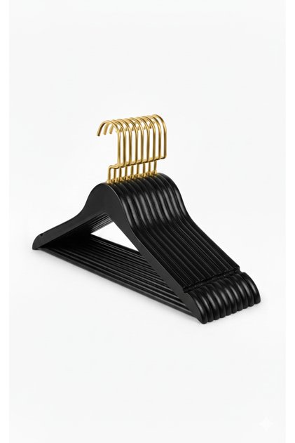Black Wooden Clothes Hanger Shirt Clothes Hanger Pants Hanger with Rod Gold American Hook 24 Pieces