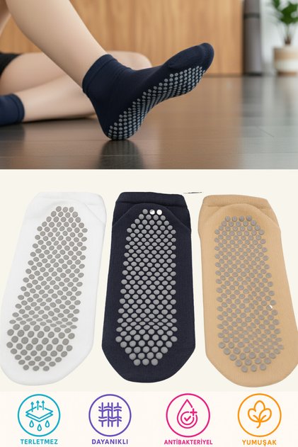 Women's 3 Pairs of Non-Slip Sole Pilates and Yoga Socks – Non-Slip, Breathable Booties Set