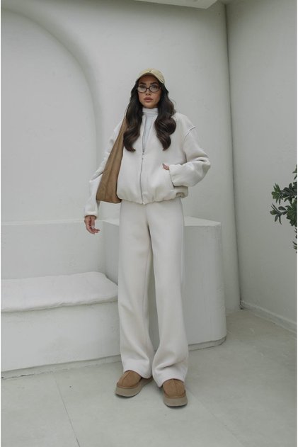 Beige Brendon Zippered Jacket Tracksuit Set