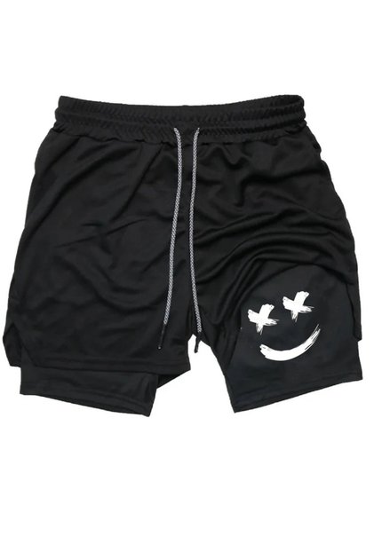 Quick Dry 2 in 1 Adult Unisex Sports Smiling Face Printed Leggings Shorts Fitness Gym Training Carpet