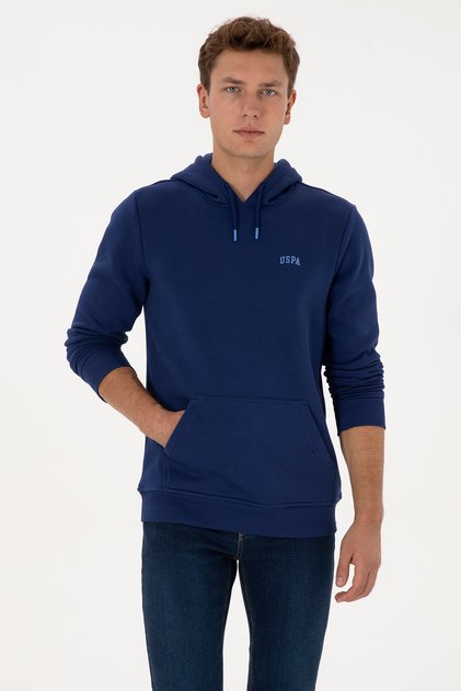 Erkek Regular Fit Kapüşonlu Şardonlu İndigo Basic Sweatshirt 50315582-VR028