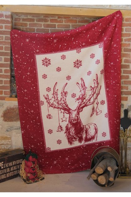 Deer Cotton Tv Blanket Red 130X170 cm