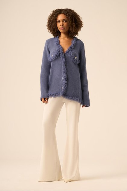 Women's Tassel Detailed V-Neck Knitwear Cardigan Indigo 25198