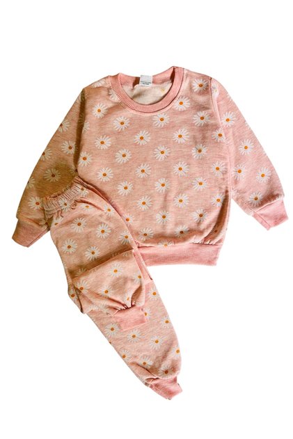 Girl's 2 Thread Ş Fleece-Lined Daisy Salmon Bottom-Top Set