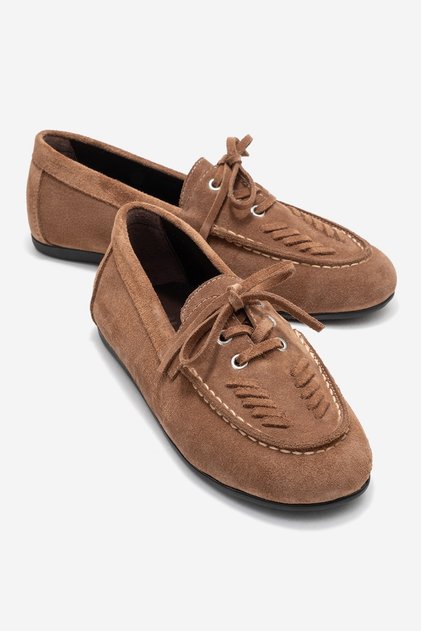 LORVEN Damen-Loafer-Schuhe aus echtem Wildleder mit Schnürung
