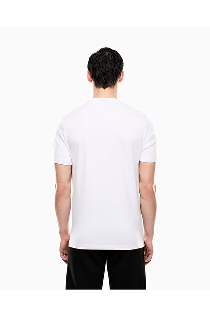 EA7 Erkek Kısa Kol Bisiklet Yaka Pamuklu Desen Beyaz T-Shirt