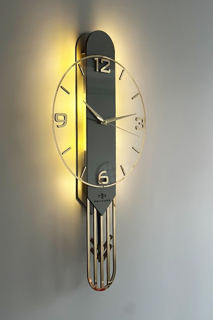Long Rectangular Clock SARKAÇLI IŞIKLI 65cm ANTRASİT GOLD