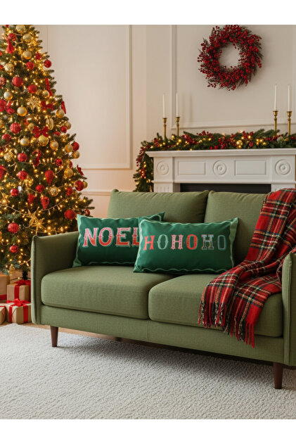 Ho Ho Ho - Christmas Written Christmas-Themed Double-Sided 2-Piece Throw Pillow Cover - Christmas Throw Pillow Cover Set