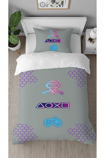 Gamer Level up Game Xo Patterned Printed Special Design Modern Stylish Style Children's Duvet Cover Set Without Sheets