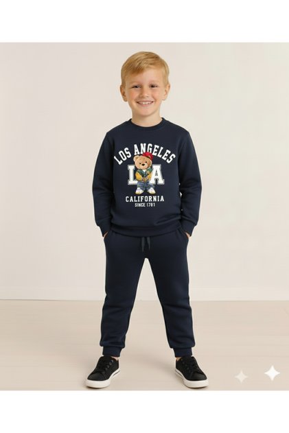 Boy's Blue Sonic Printed Long Sleeve 3 Thread Shardedon Winter Sweatshirt / Tracksuit Set