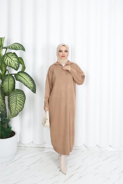 Corded Fabric Zippered Knitwear Dress